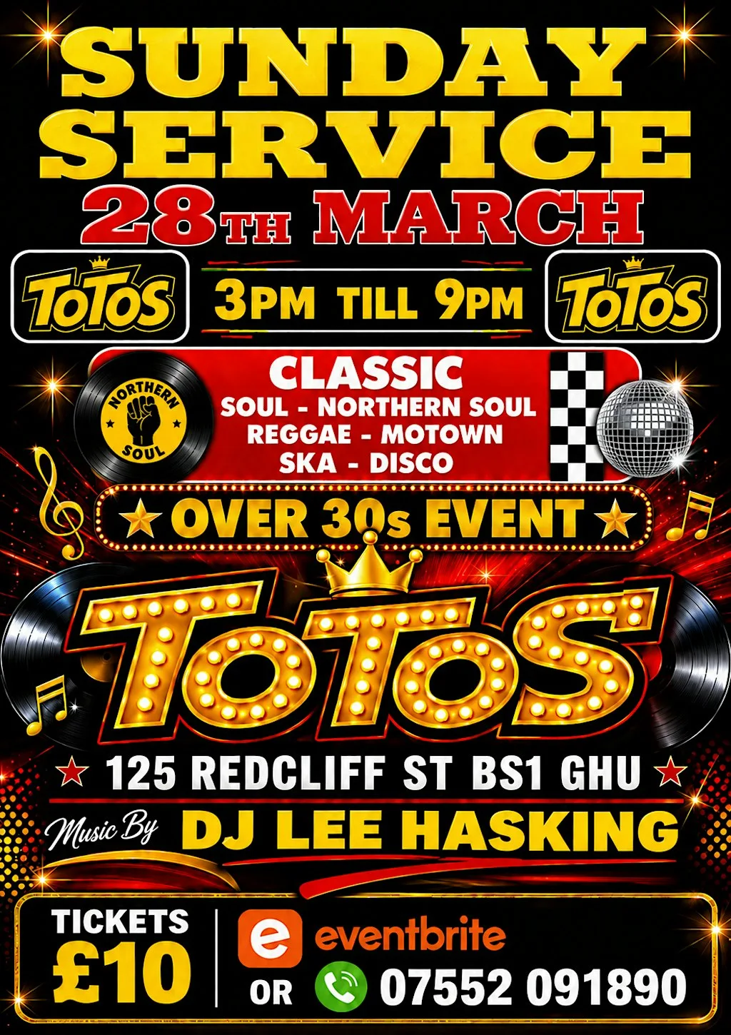 Sunday service at Totos day time with Dj Lee Hasking