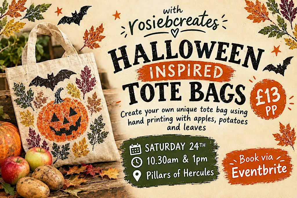 Halloween Printed Tote Bag Workshop at Pillars Of Hercules Organic Farm Shop & Cafe