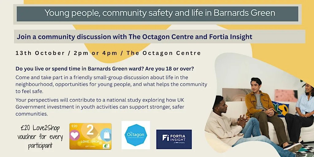 Community conversation: Young people and community safety in Barnards Green at The Octagon Centre