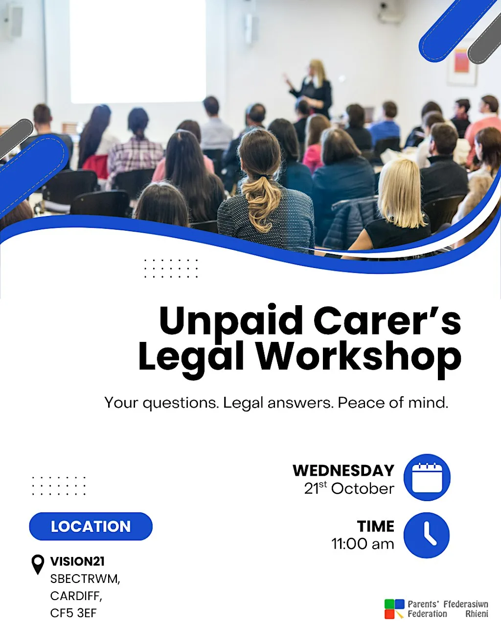 Legal Workshop for Unpaid Carer's at V21 Sbectrwm Centre @ Fairwater