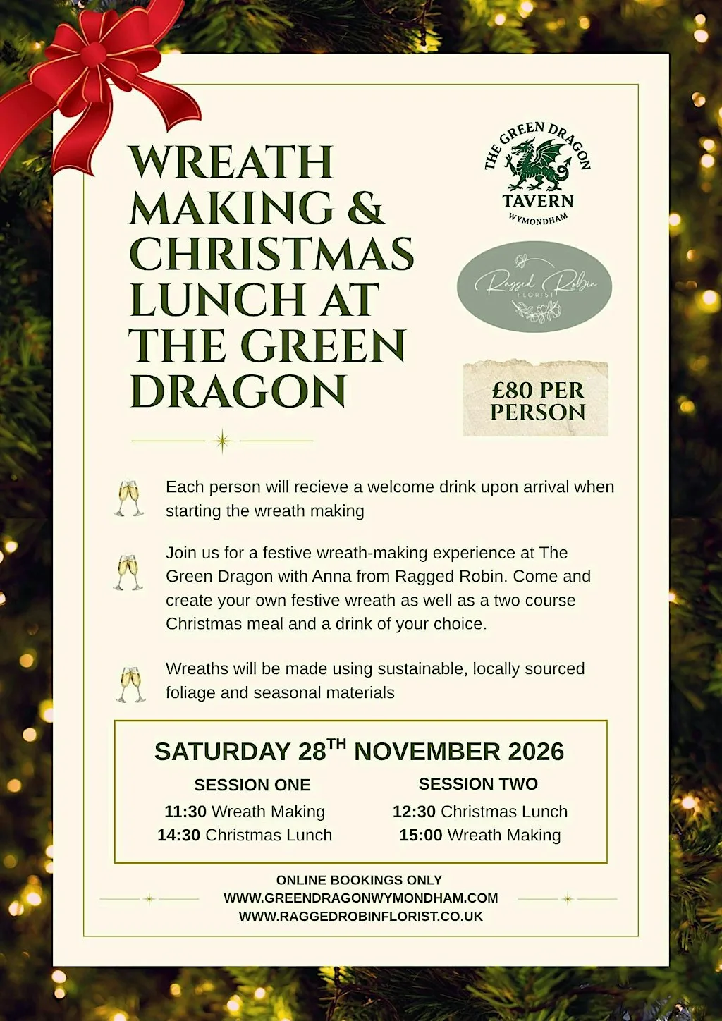 Wreath Making and Christmas Lunch at Green Dragon