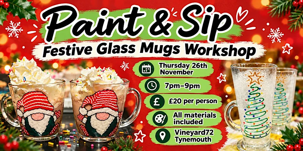 Paint & Sip Festive Glass Mugs Workshop at vineyard72