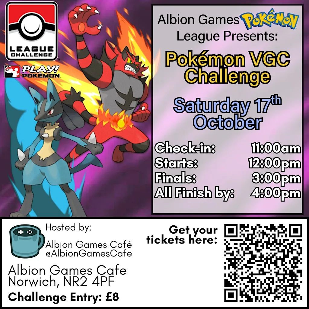 Norwich Pokemon VGC Challenge: October 2026 at Albion Games Café, Saint Benedicts Street, Norwich