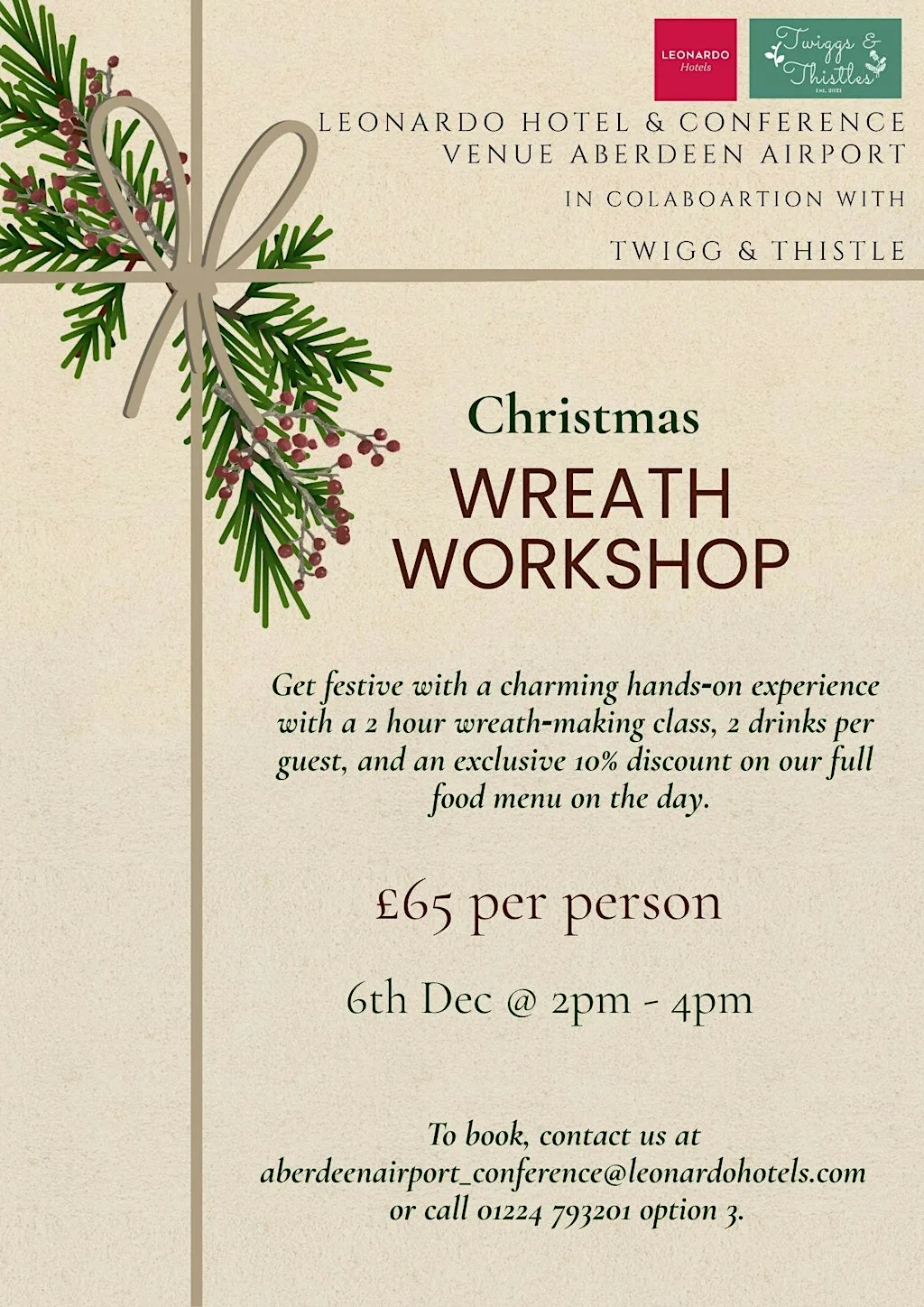 Festive Wreath Making @ Leonardo Hotel & Conference Venue Aberdeen Airport