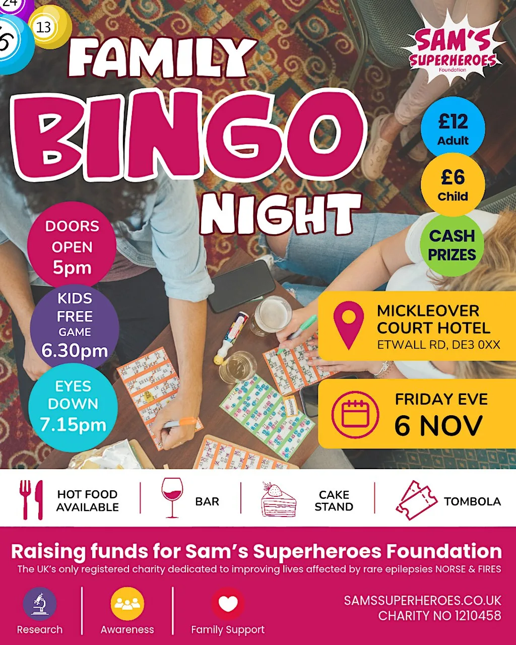 Family Bingo Night - Fri eve 6 Nov at Derby Mickleover Hotel