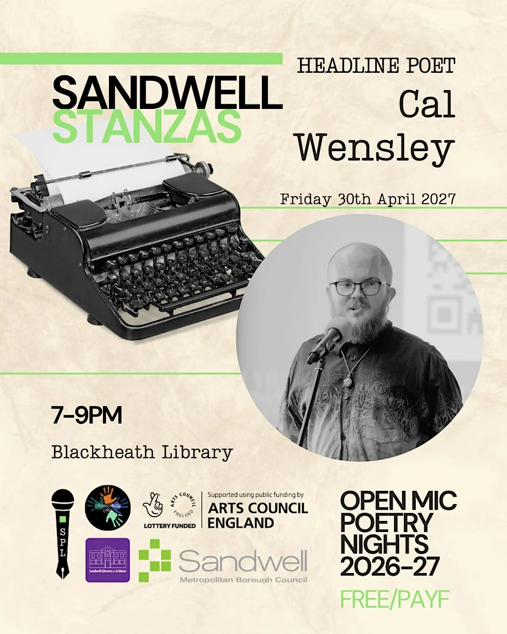 Sandwell Stanzas Open Mic with Cal Wensley