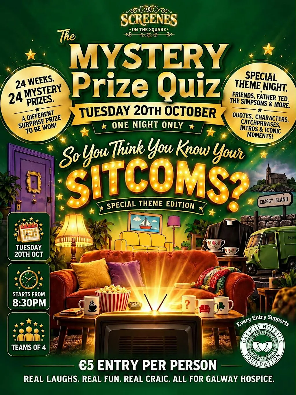 Themed Quiz - Sitcoms - Mystery Prize Quiz @ Screene's On The Square at Screene’s on the Square