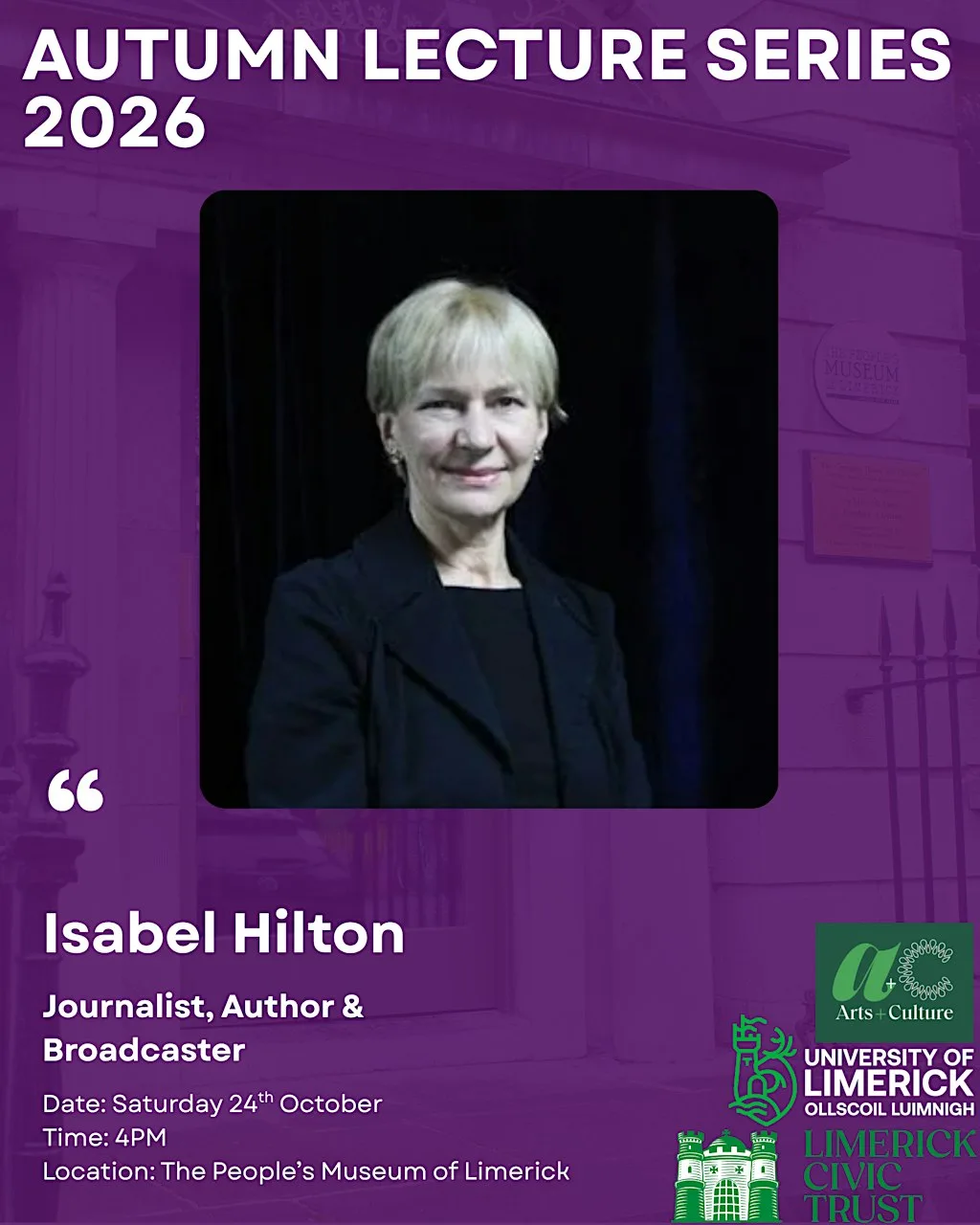 Isabel Hilton Limerick Civic Trust lecture at Peoples Museum of Limerick