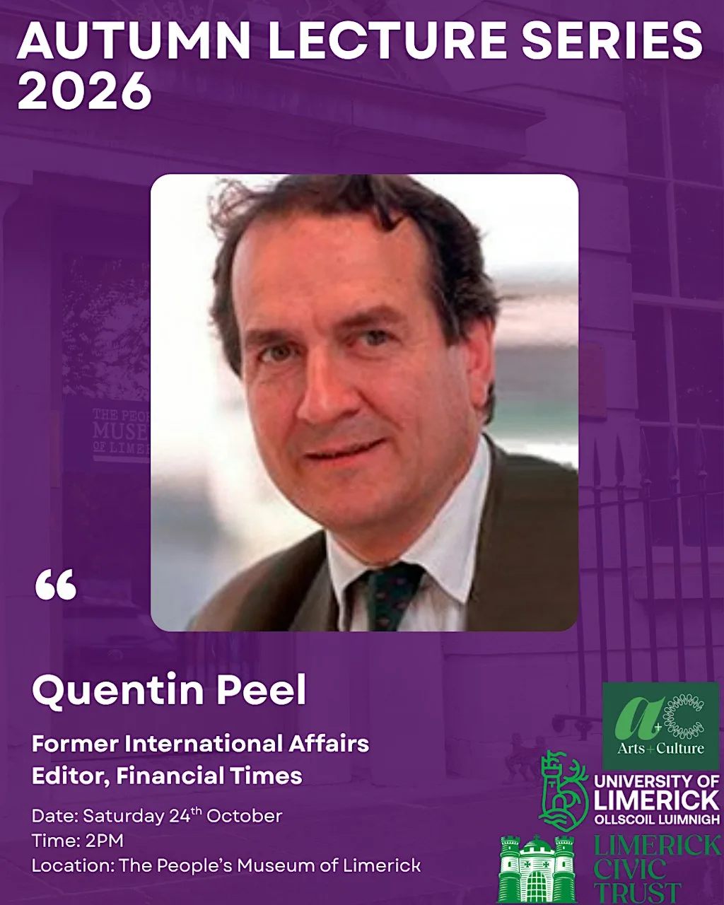 Quentin Peel Limerick Civic Trust lecture at The People's Museum of Limerick