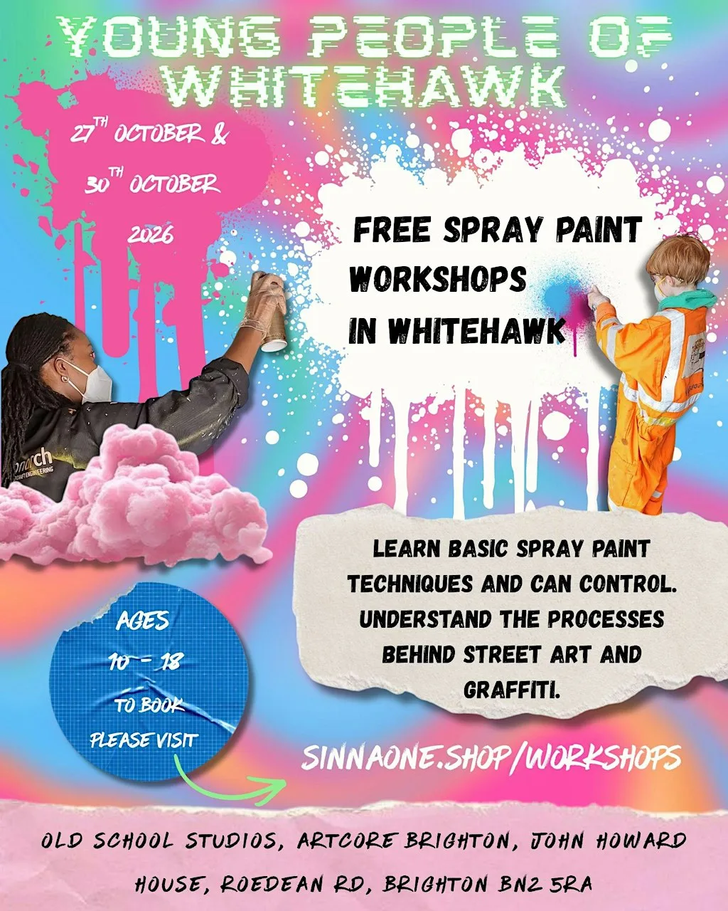 Free Spray Paint Workshops for young people in Whitehawk at Old School Studios, Artcore Brighton