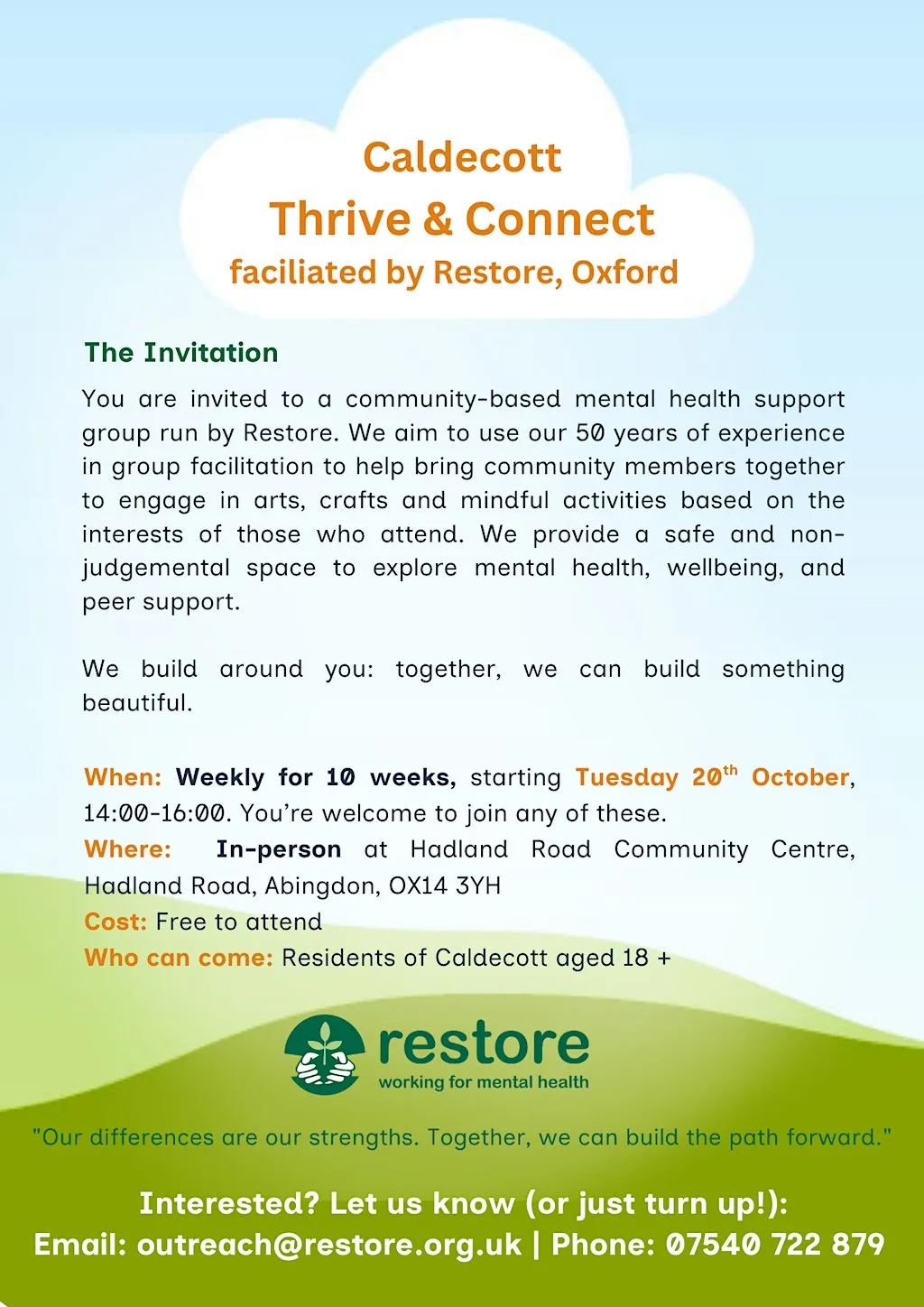 Caldecott Thrive & Connect - facilitated by Restore, Oxford.