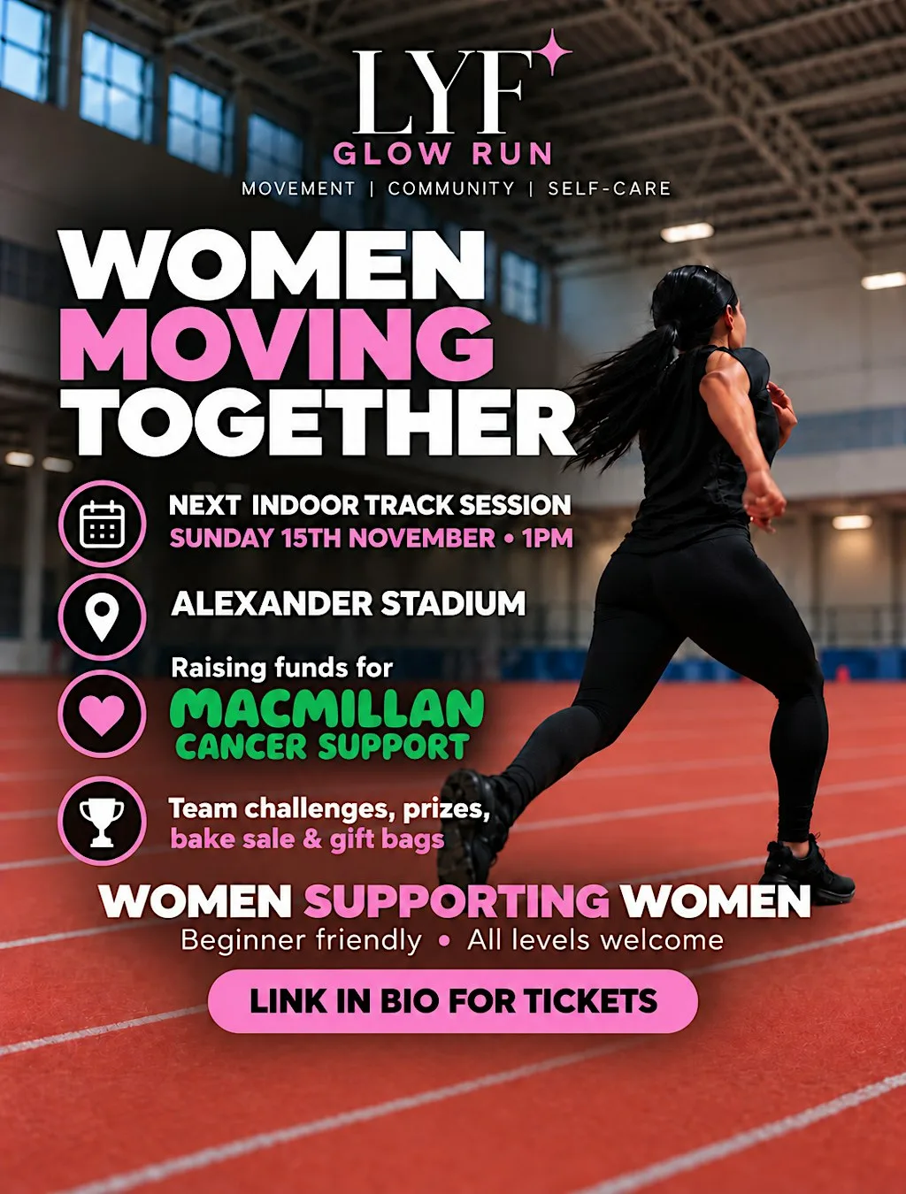 LYF Glow Run: Indoor Charity Track Session at Alexander Stadium