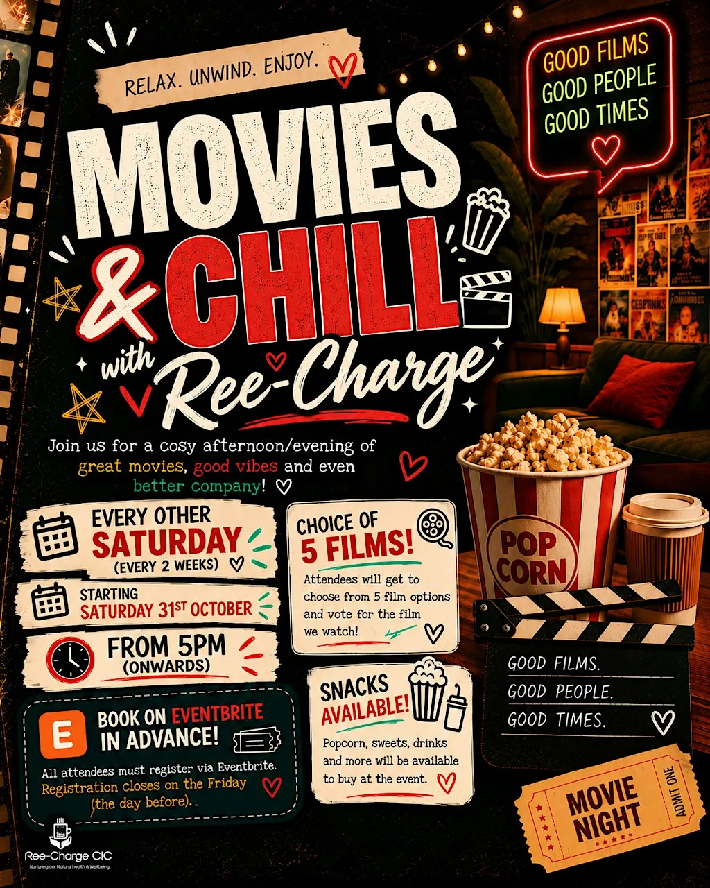Movie & Chill with Ree-Charge at Ree-Charge CIC