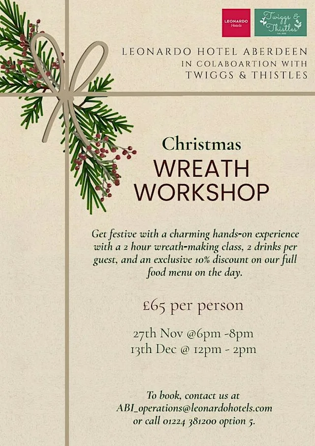 Festive Wreath Workshop at Leonardo Hotel Aberdeen Union Square