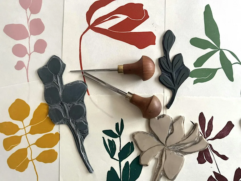Intro to Lino Printing - Nature themed at Kathy Hutton Prints