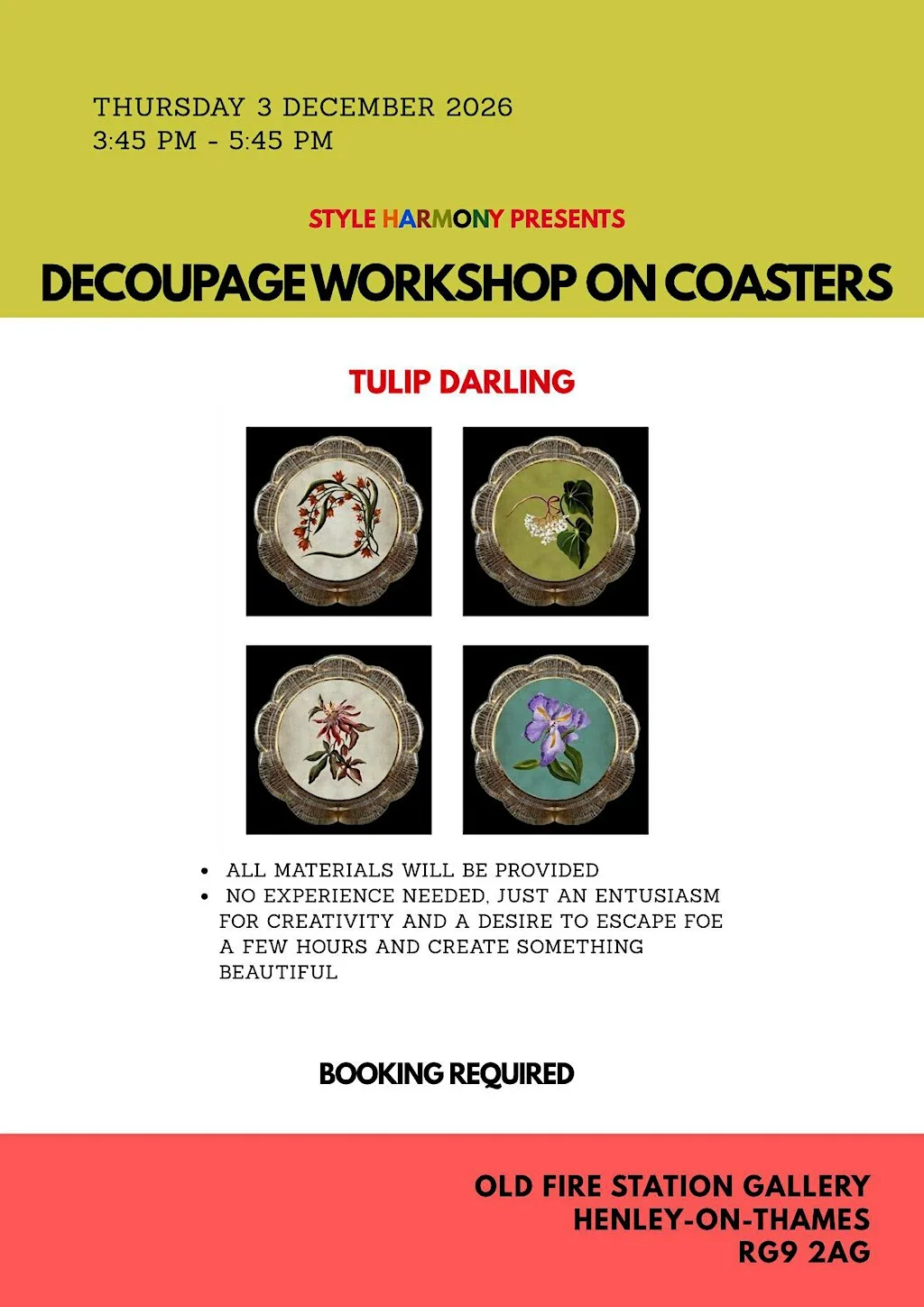 DECOUPAGE WORKSHOP ON COASTERS at Old Fire Station Gallery