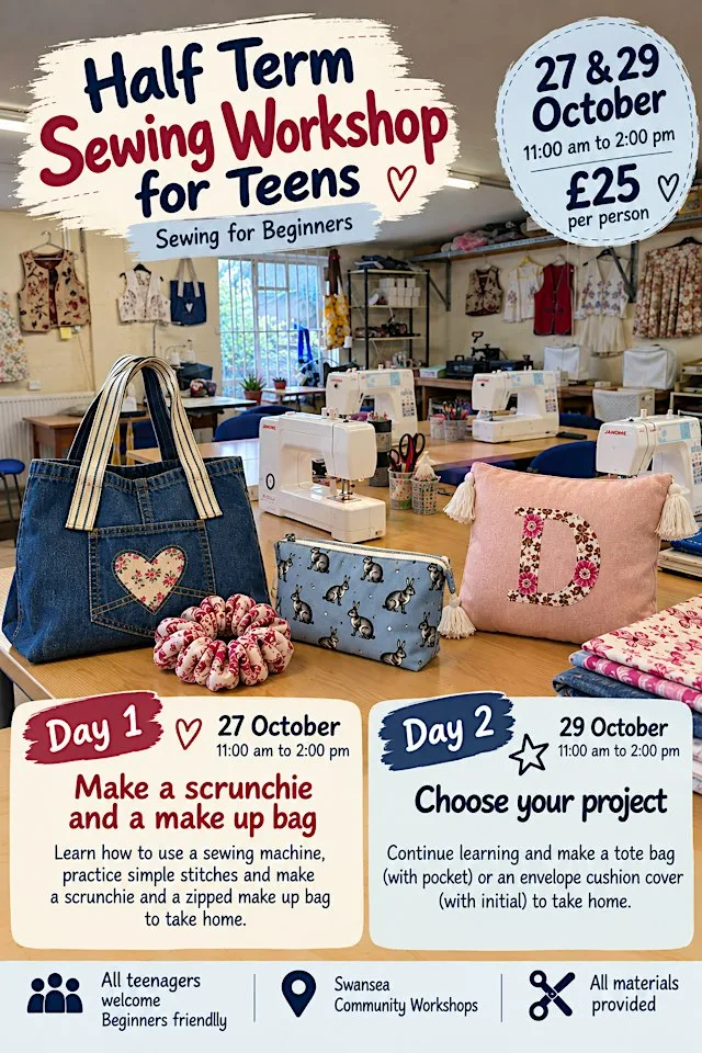 Teens Sewing Workshop at Swansea Community Workshops