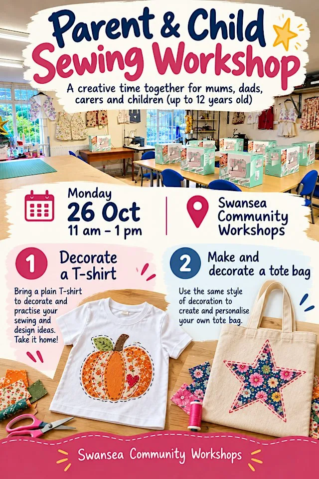 Parent & Child Sewing Workshop at Swansea Comminity Workshops