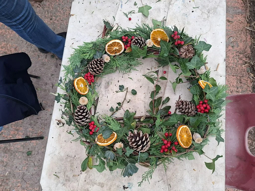 Winter hedgerow wreath making workshop at Arkwright Meadows Community Gardens
