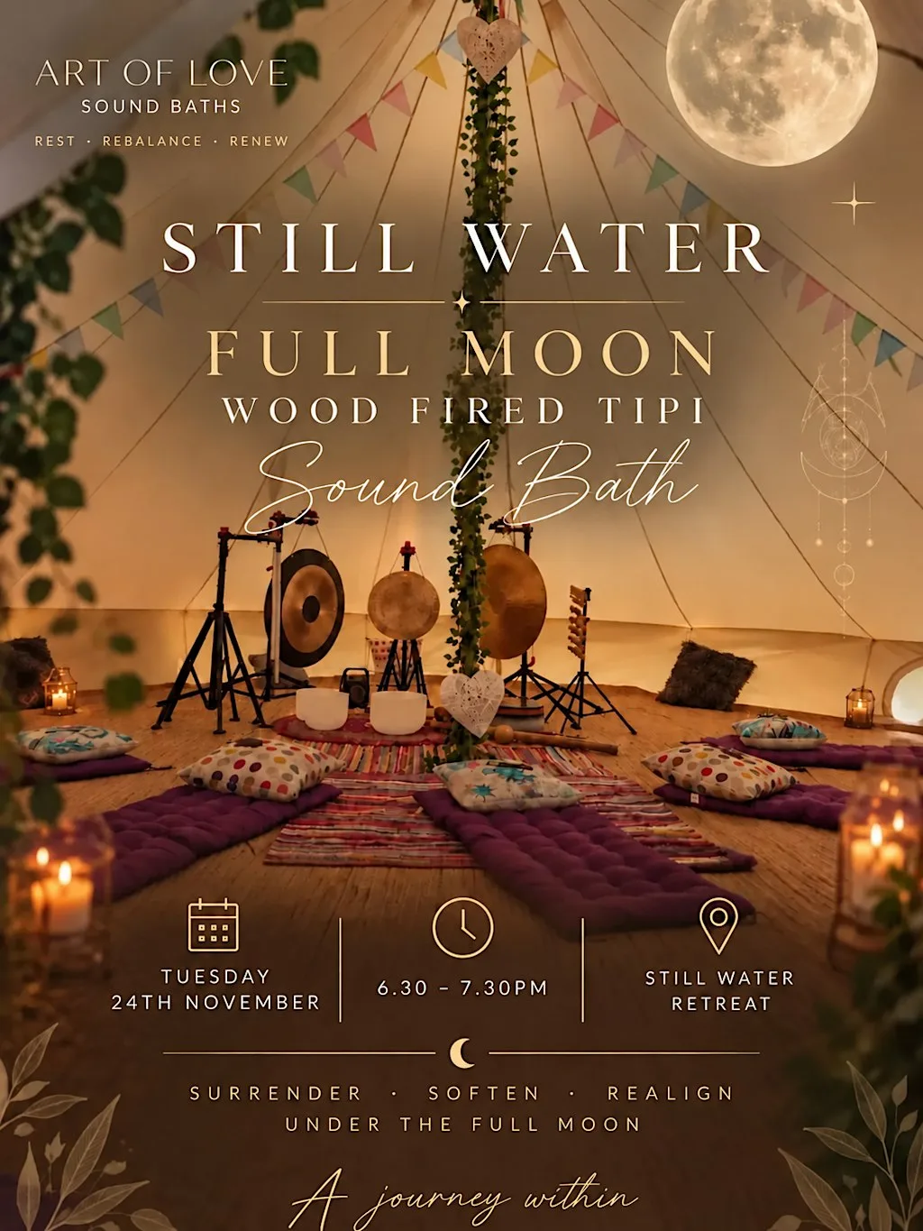 Full Moon Log Fired Tipi Sound Bath - Still Water Retreat Woore at Still Water Retreat