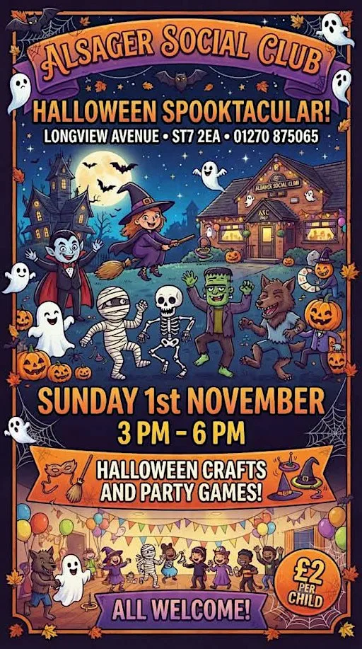 Kids Halloween Crafts and games at Alsager Social Club