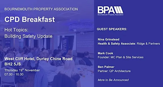 BPA CPD Breakfast - Hot Topics: Building Safety Update at Bournemouth West Cliff Hotel & Spa