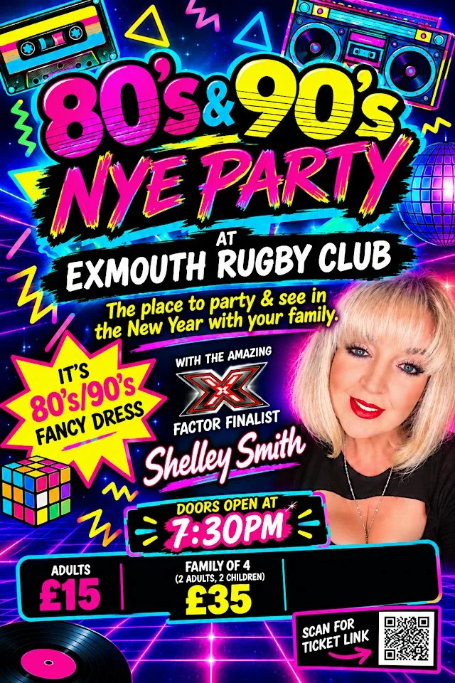 80's & 90's Theme New Years Eve Party at Exmouth Rugby Club at Exmouth Rugby Football Club