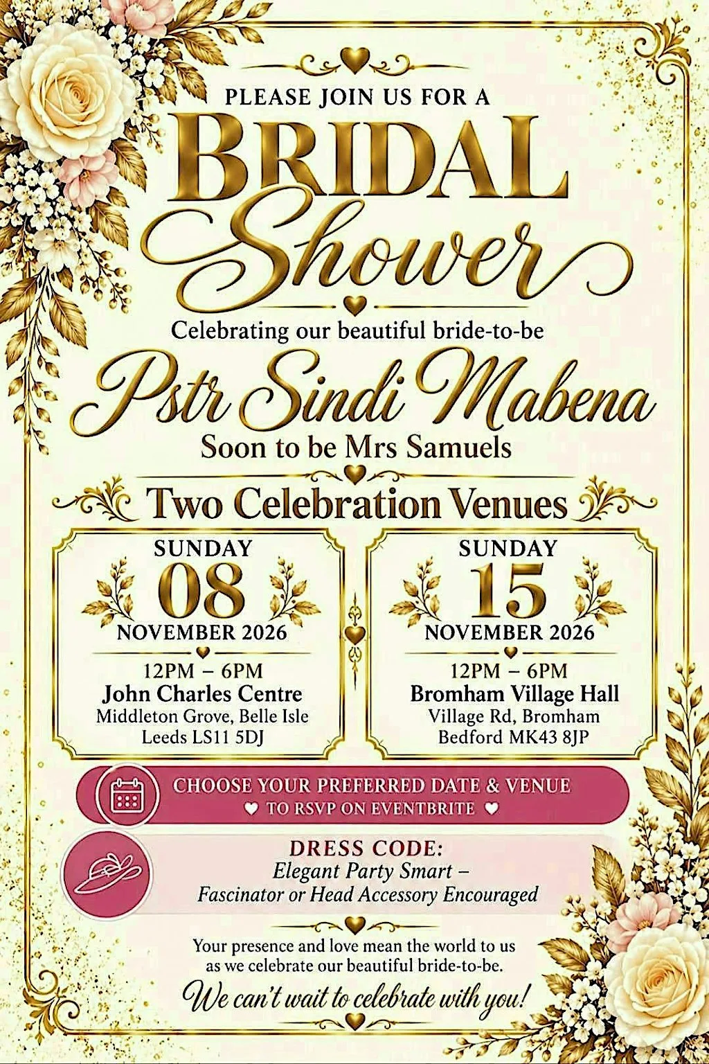 Pstr Sindi's Bridal Shower - Leeds at John Charles Centre