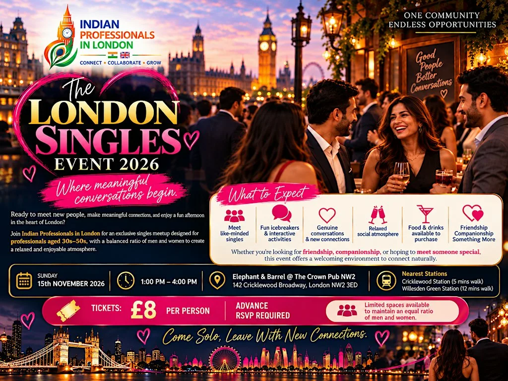 Indian Professionals in London Singles Event for All Age Group 30s-50s at Elephant & Barrel @ The Crown Pub NW2