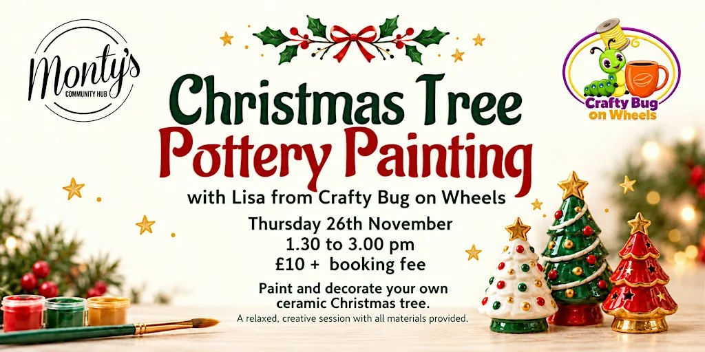 Monty’s Christmas Tree Pottery Painting with Lisa from Crafty Bug on Wheels