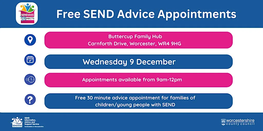 SEND Advice Appointments- Worcester Wednesday 9 December