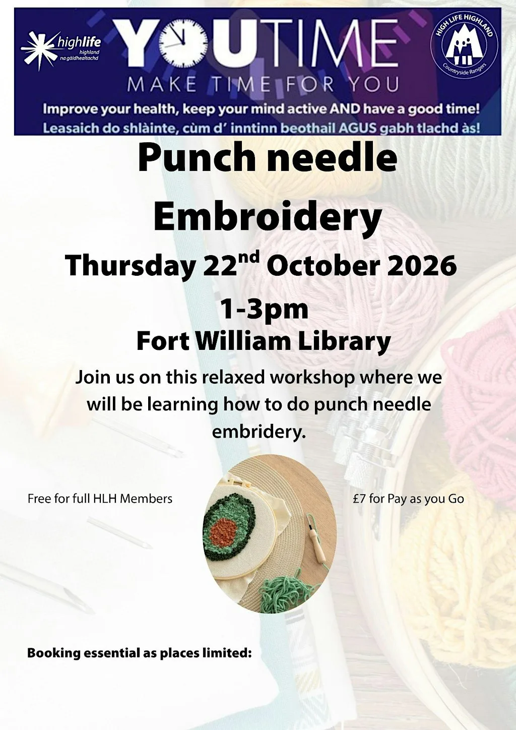 Beginners Punch Needle Embroidery - Share some You Time at Fort William Library