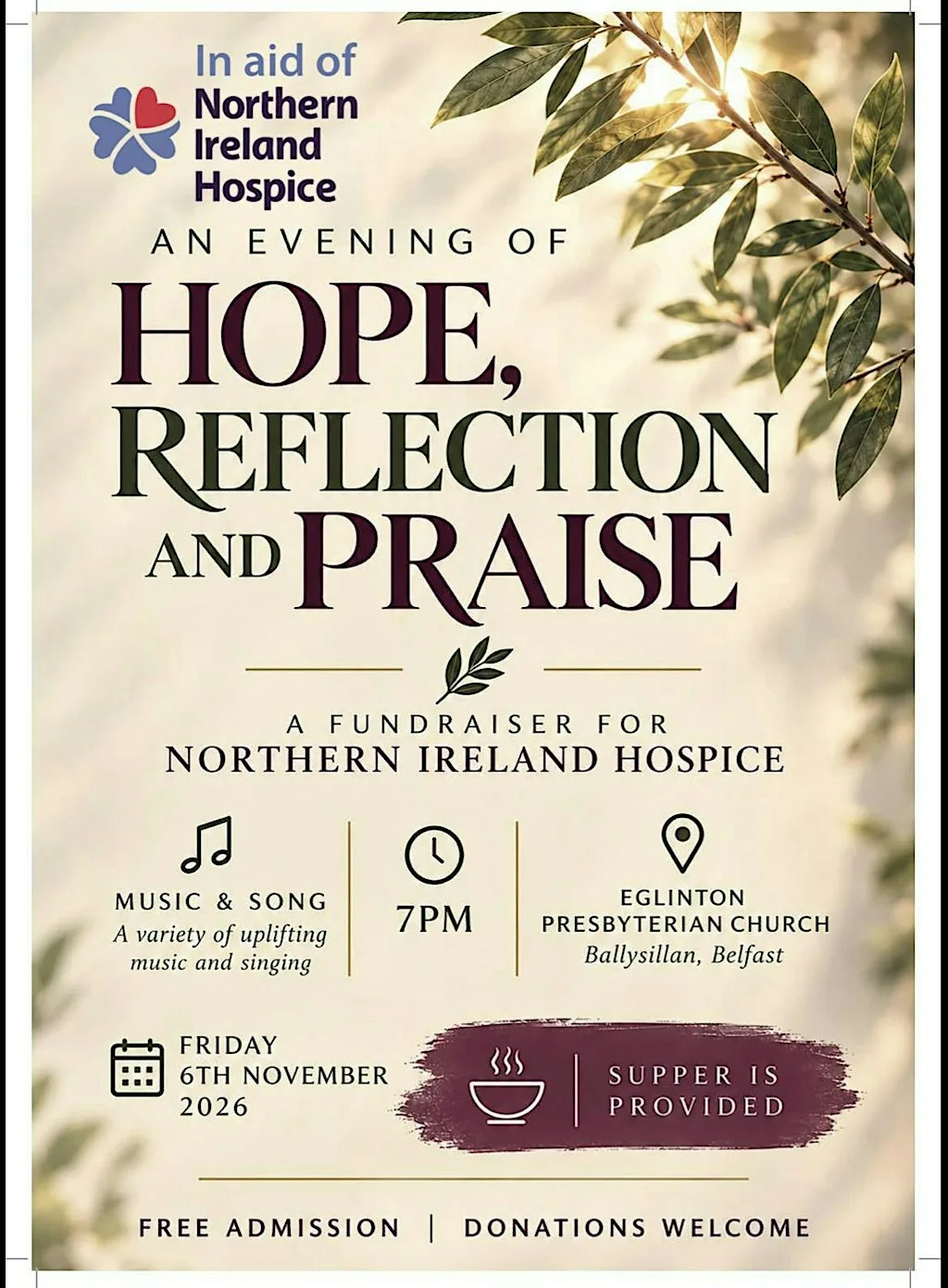 Hope, Reflection and Praise in Aid of NI Hospice at Eglinton Presbyterian Church