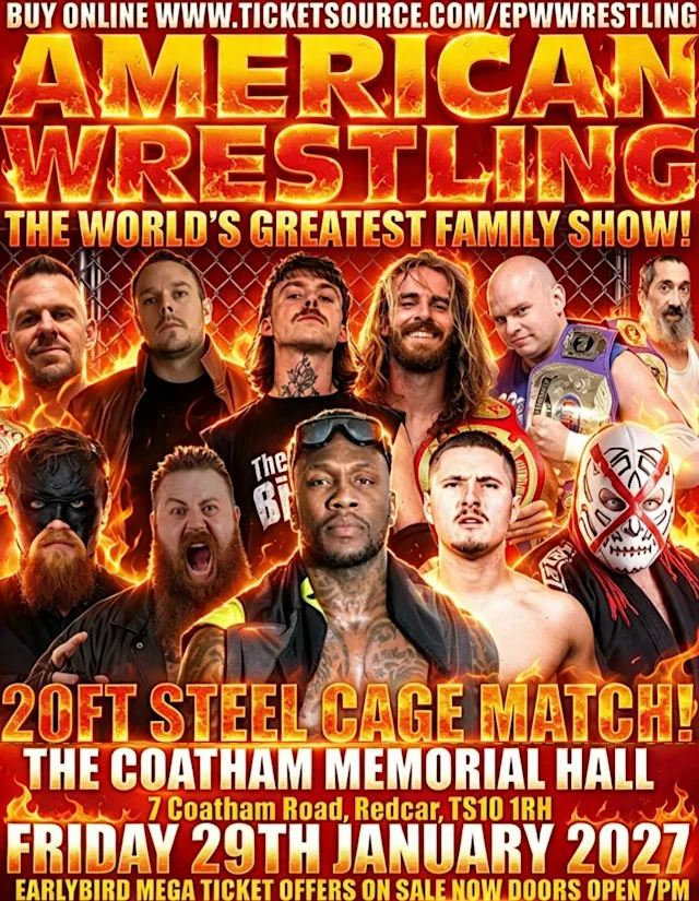 AMERICAN WRESTLING EPW REDCAR 20FT STEEL CAGE MATCH! at Coatham Memorial Hall