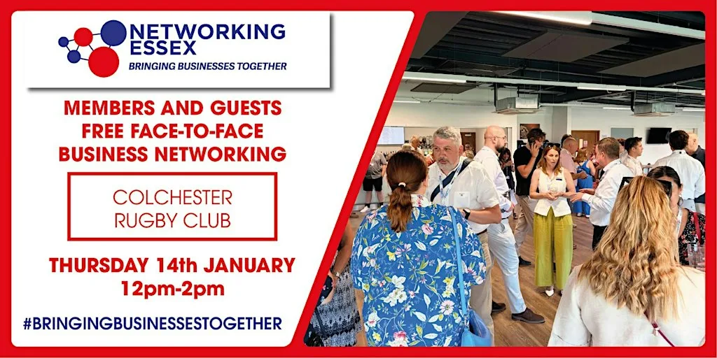 (FREE) Networking Essex Colchester Thursday 14th January 12pm-2pm at Colchester Ravens Park (A12 J28)