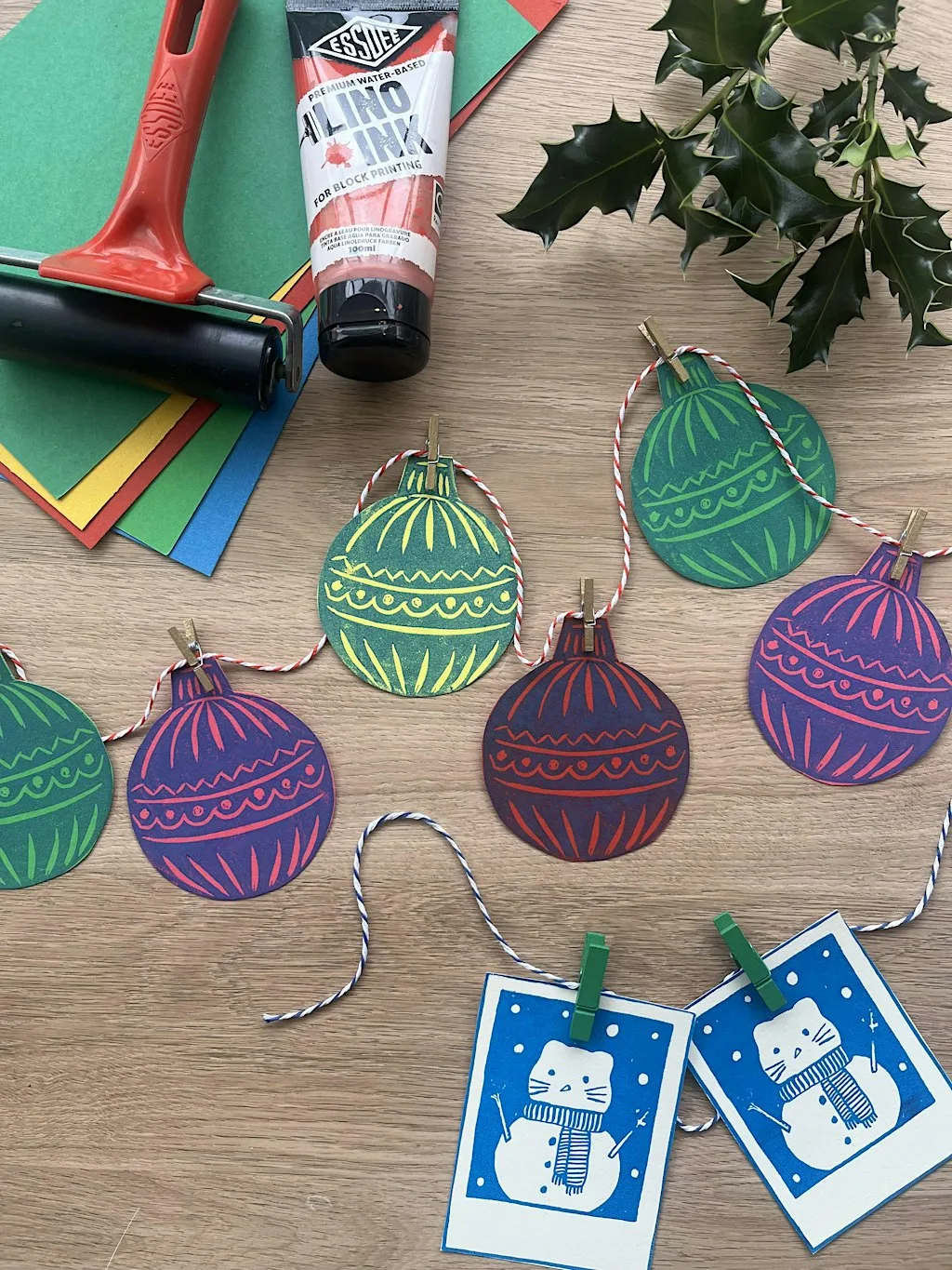 Lino Printed Festive Garland Workshop at Birchwood Art Studio