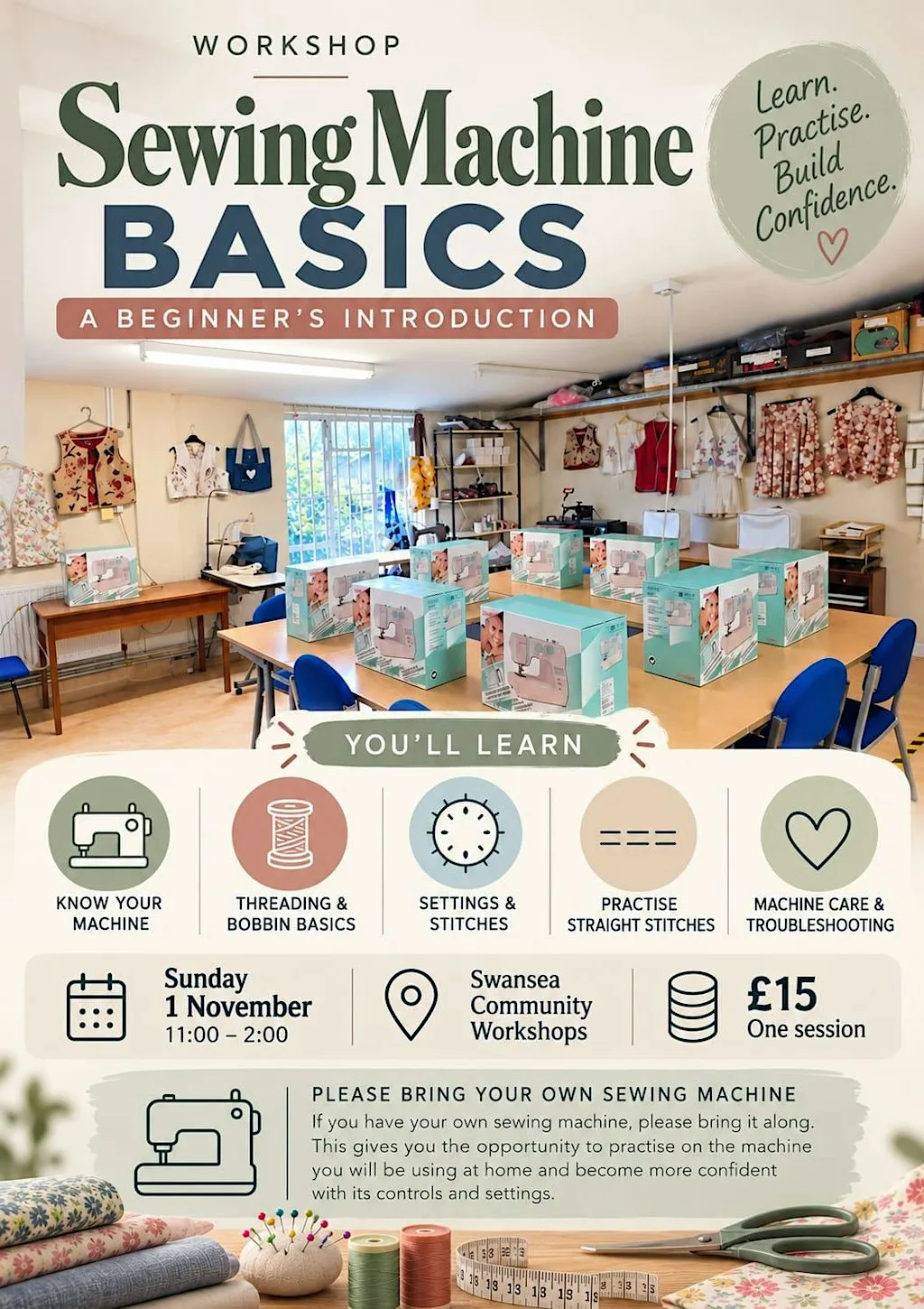 Sewing Machine Basics at Swansea Comminity Workshops