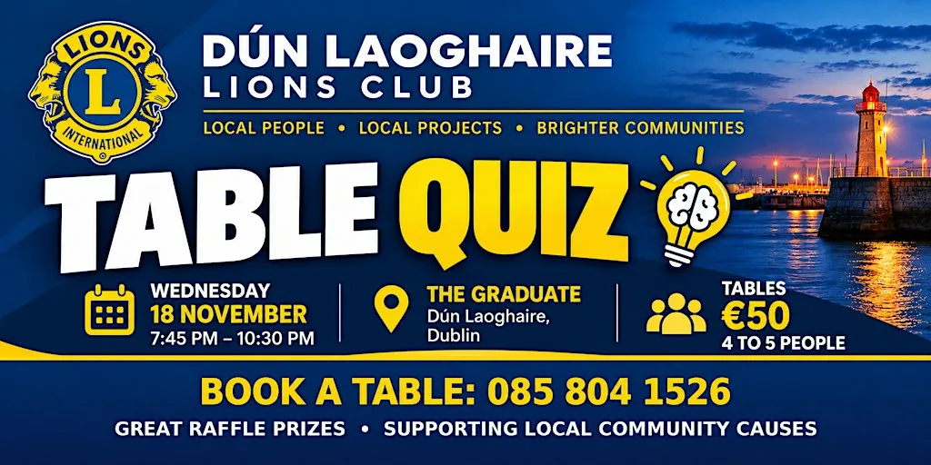 Dun Laoghaire Lions club table quiz at The Graduate
