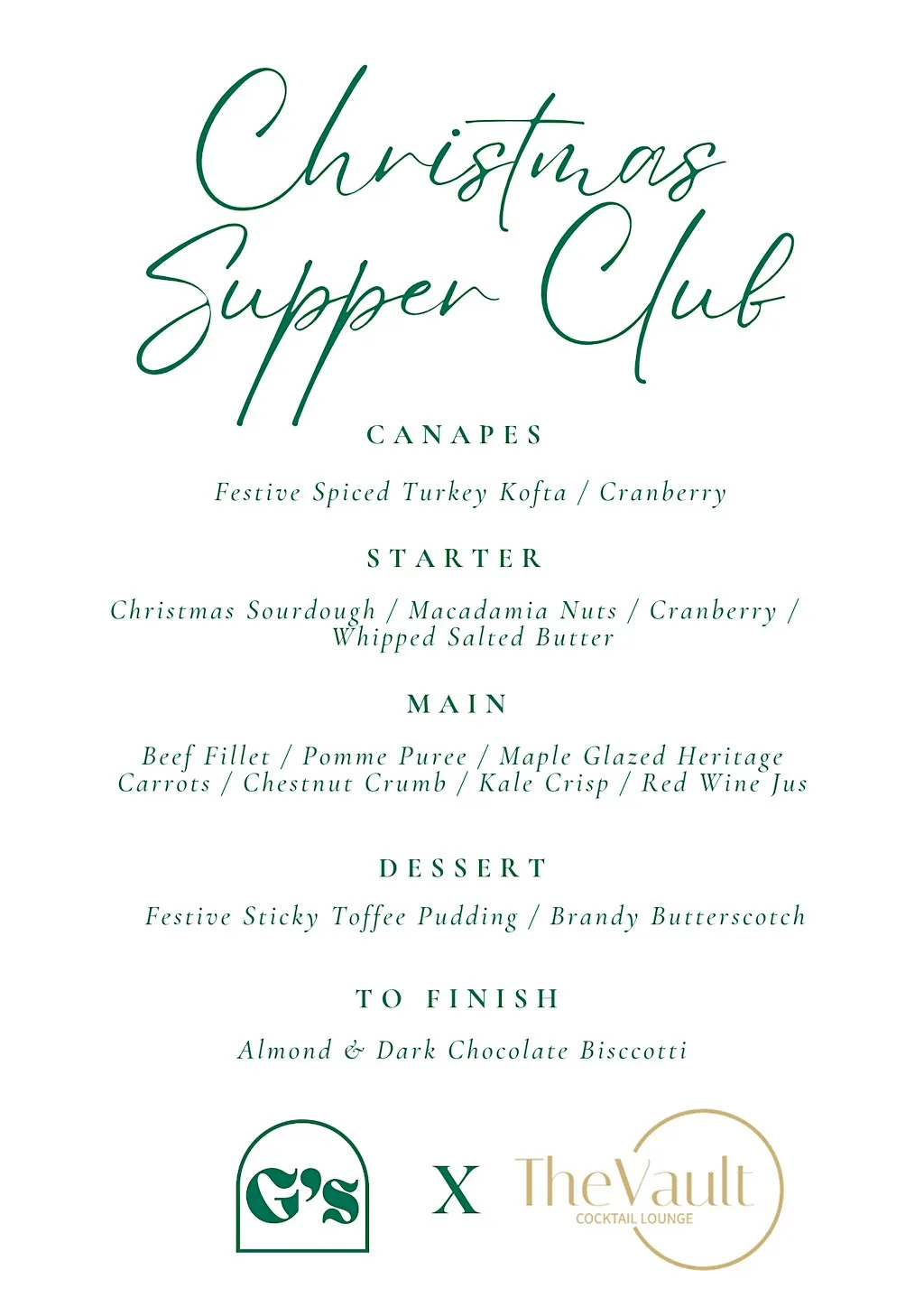 G'S CHRISTMAS SUPPER CLUB at The Vault Cocktail Lounge