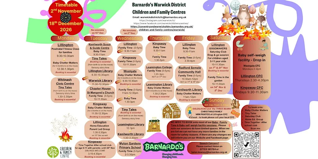 2nd November - 18th December - Timetable - NO NEED TO BOOK at Lillington Children & Family Centre