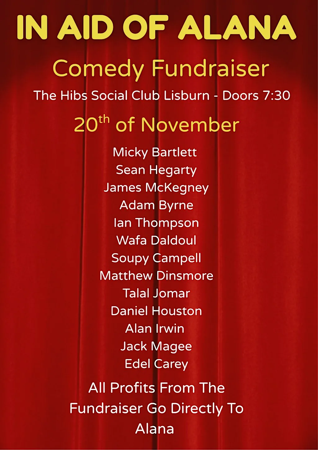 Comedy Fundraiser In Aid of Alana at The Hibs Social Club