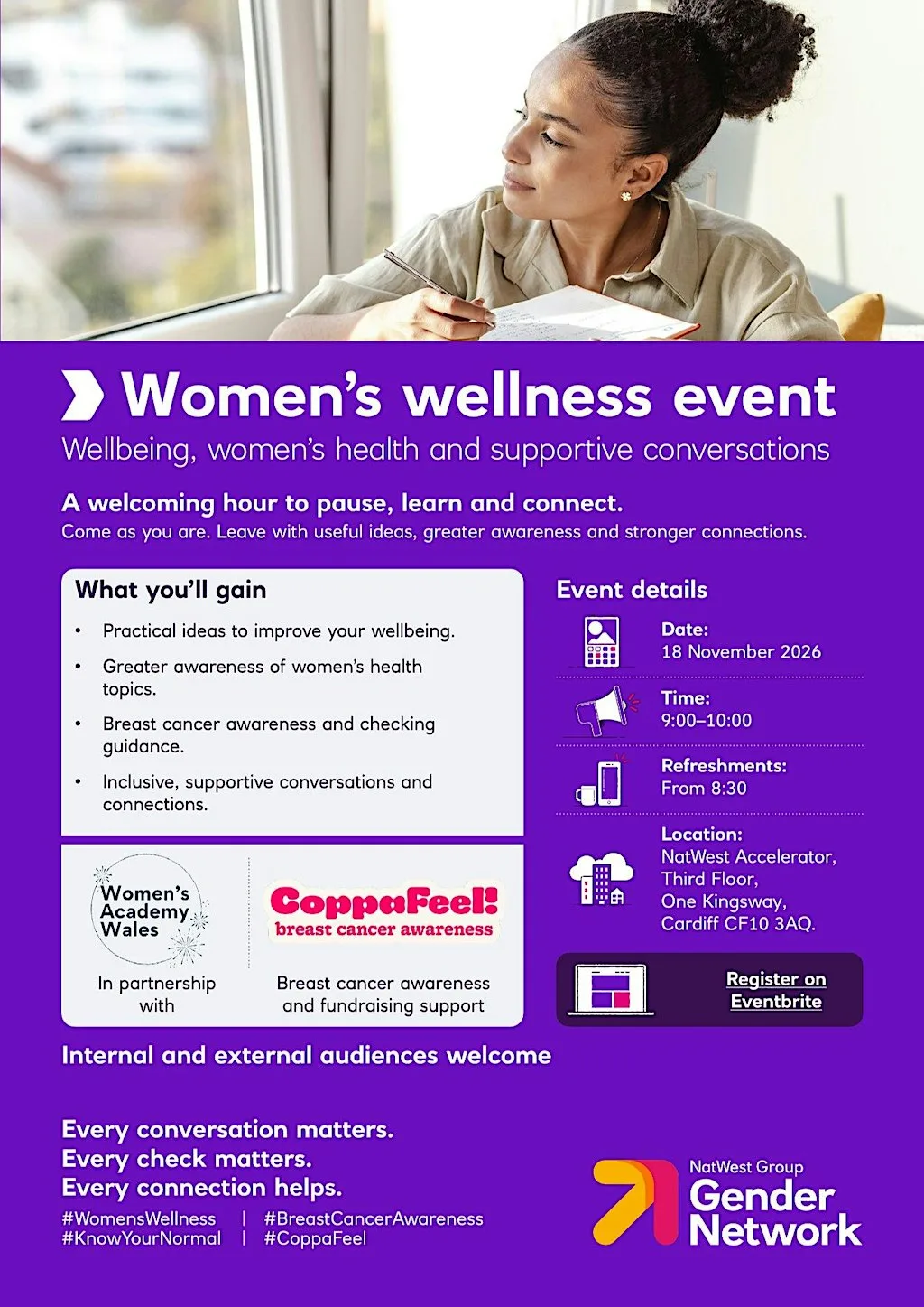 NatWest Gender Network - Women's Wellness Event at NatWest Entrepreneur Accelerator, 3rd Floor, One Kingsway, Cardiff