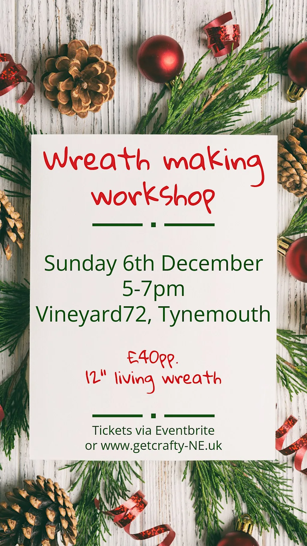 Christmas wreath making workshop at Vineyard 72