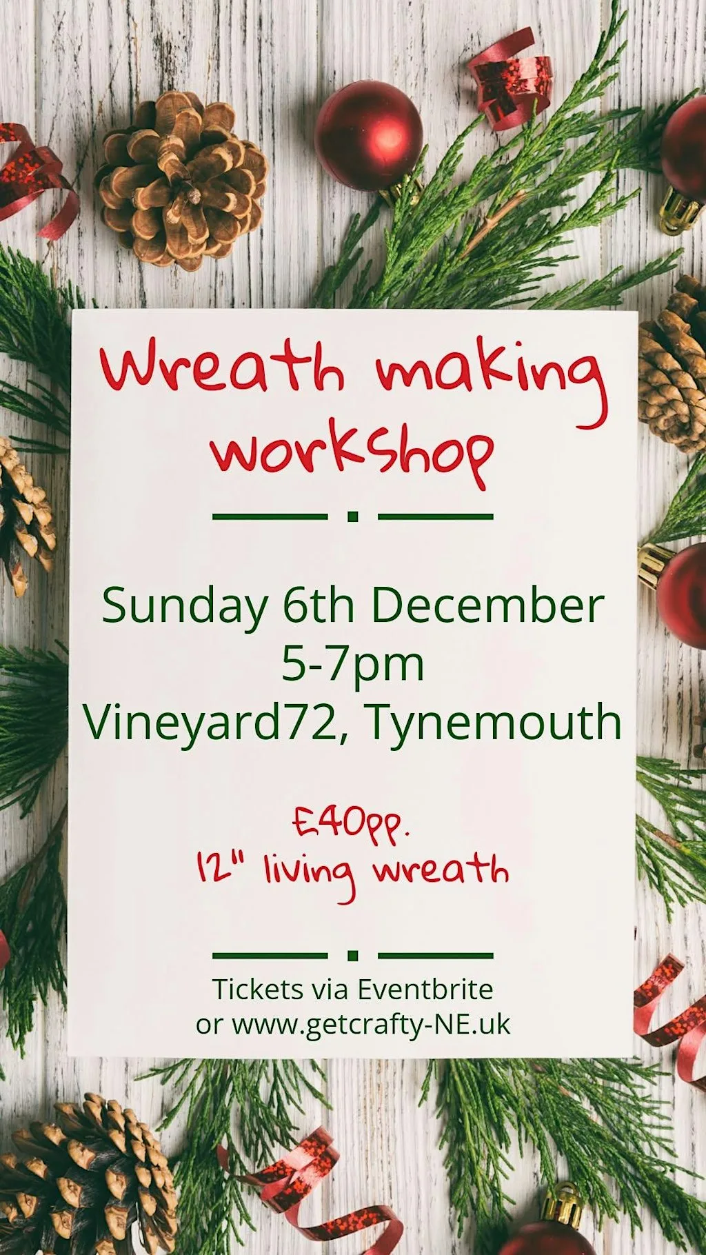 Wreath Making Workshop at Vineyard 72