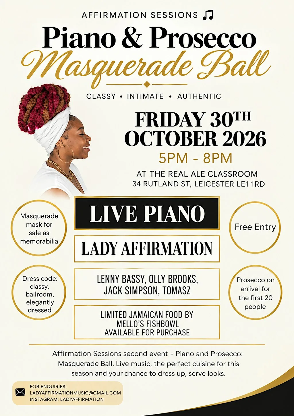 Piano & Prosecco: Masquerade Ball at The Real Ale Classroom
