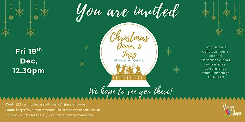 Walton & Hersham Christmas Dinner & Jazz afternoon at Hersham Centre for the Community