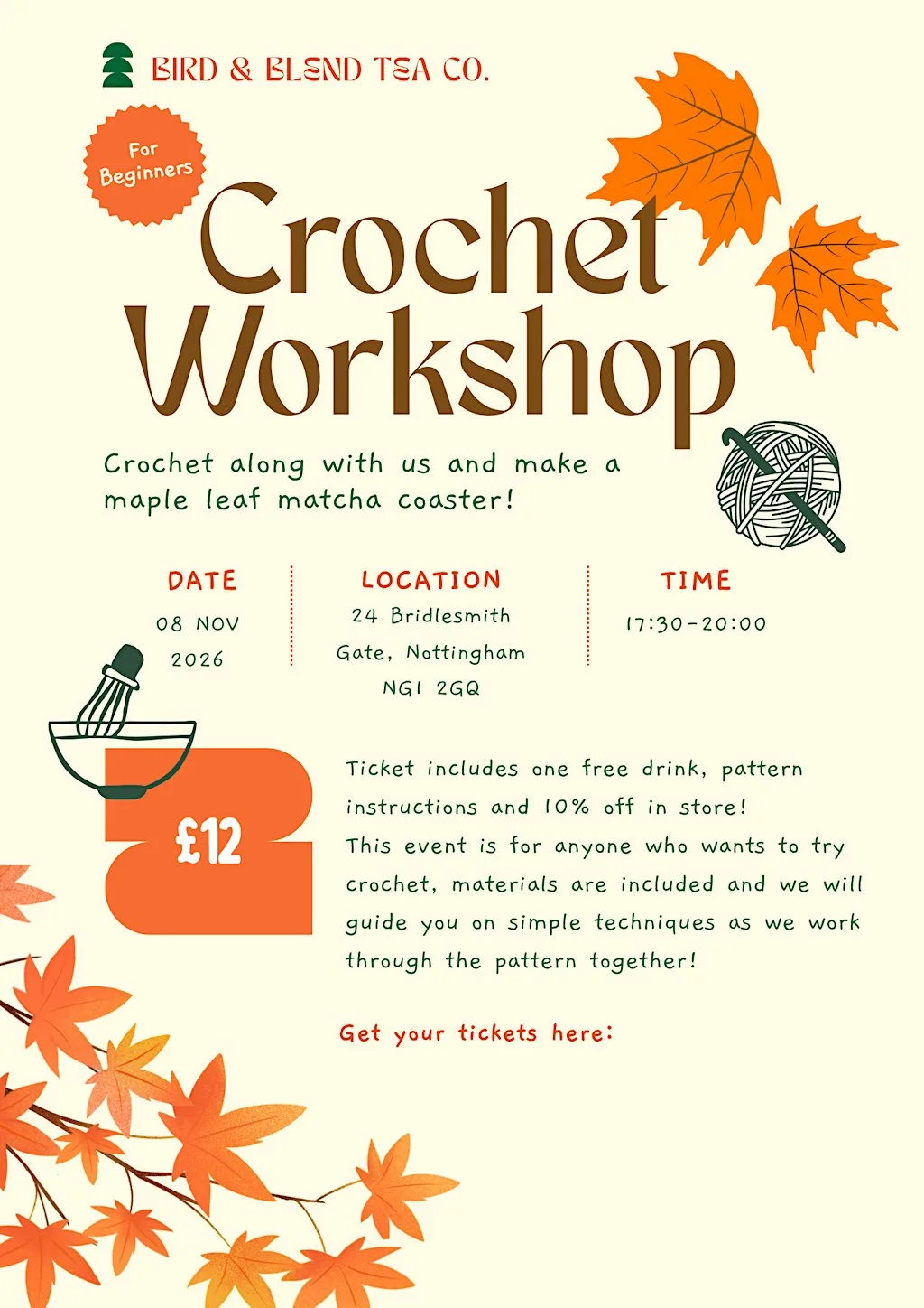 Cosy Crochet Workshop at Bird and Blend Tea Co at Bird & Blend Tea Co.