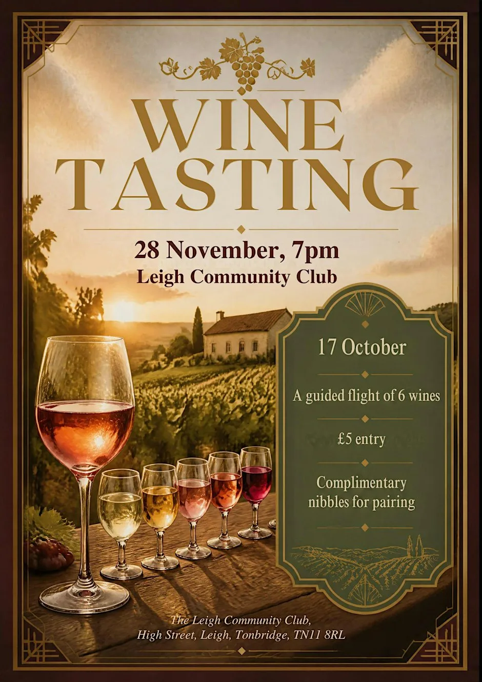 Wine Tasting at Leigh Community Club at The Royal British Legion, Leigh