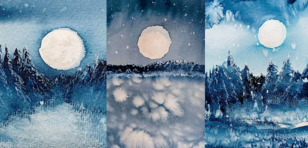 Paint an atmospheric moonlit snow scene - beginners welcome! at Tea by the Lock