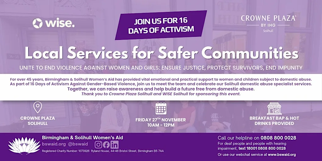 BSWA Presents: Local Services for Safer Communities at Crowne Plaza Solihull by IHG